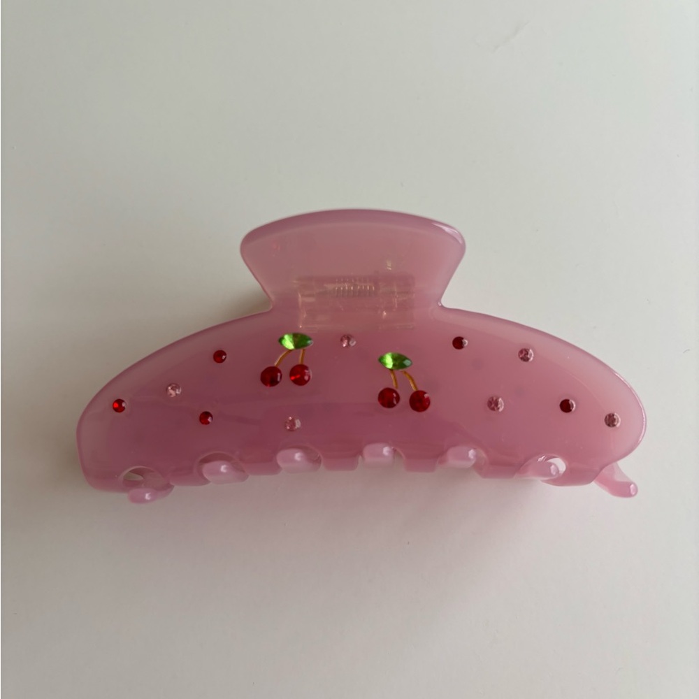 Pink Cherry Rhinestone Hair Claw Clip